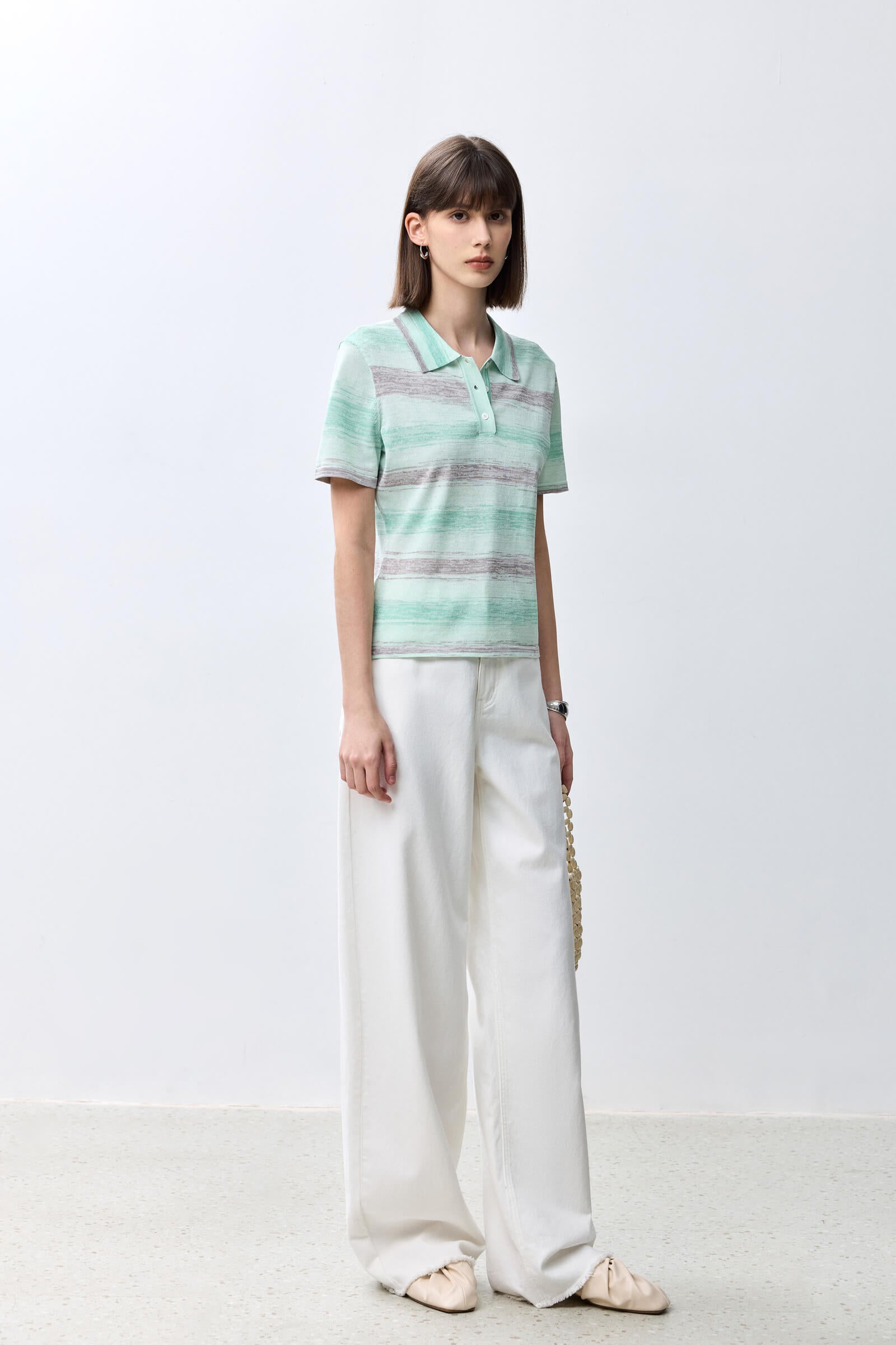 ★Wai Kei★ Skashi Stripe Collar Short Sleeve Knit Sky Blue Sky Striped Short Sleeve Shirt - TK Maxx UK