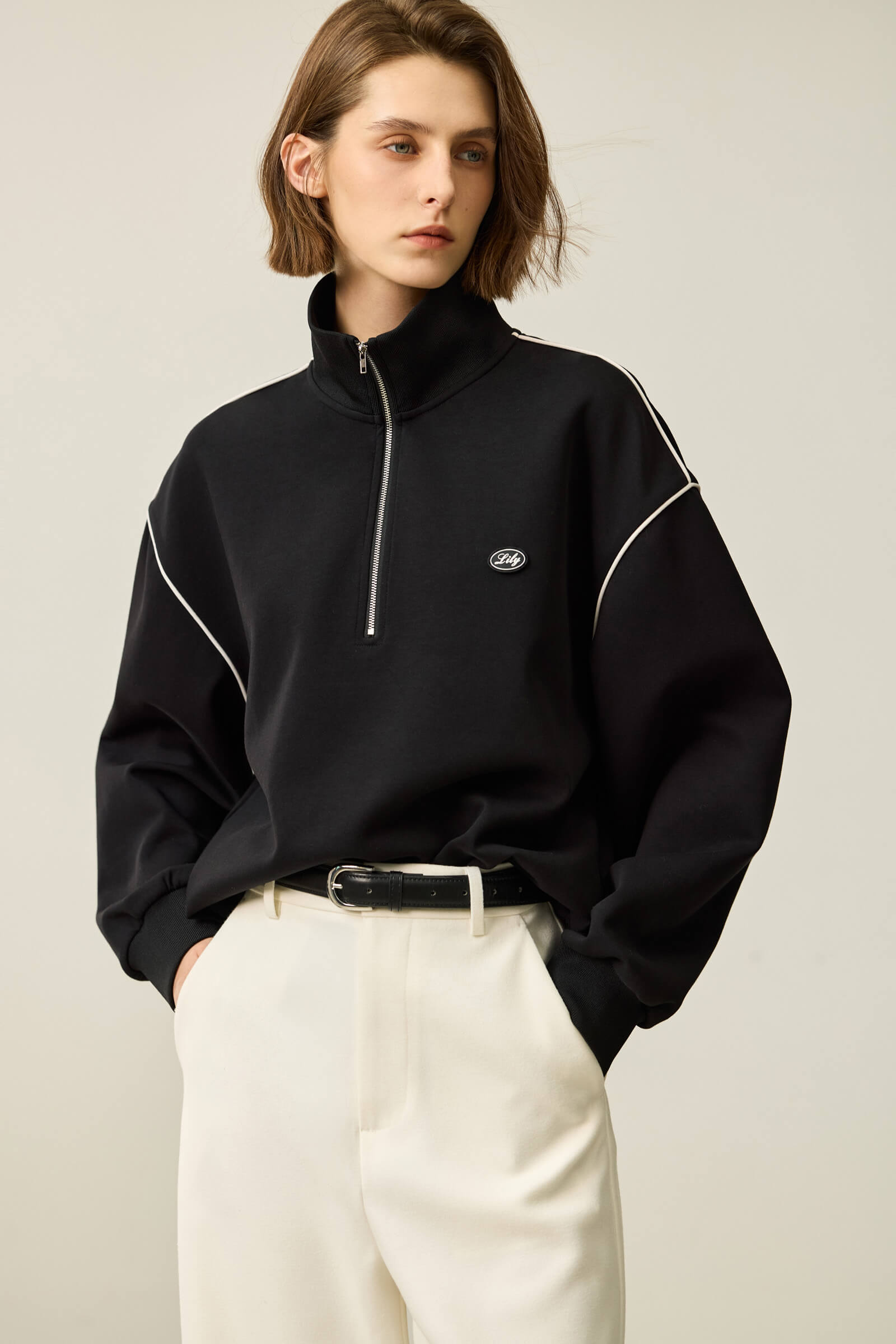 LILY Relaxed Zip-Neck Polo Long Sleeve Sweatshirt – LILY Official