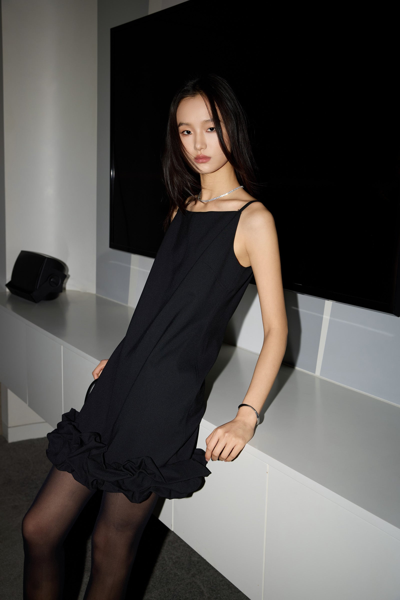 LILY One-Shoulder Black Slip Dress Black / M