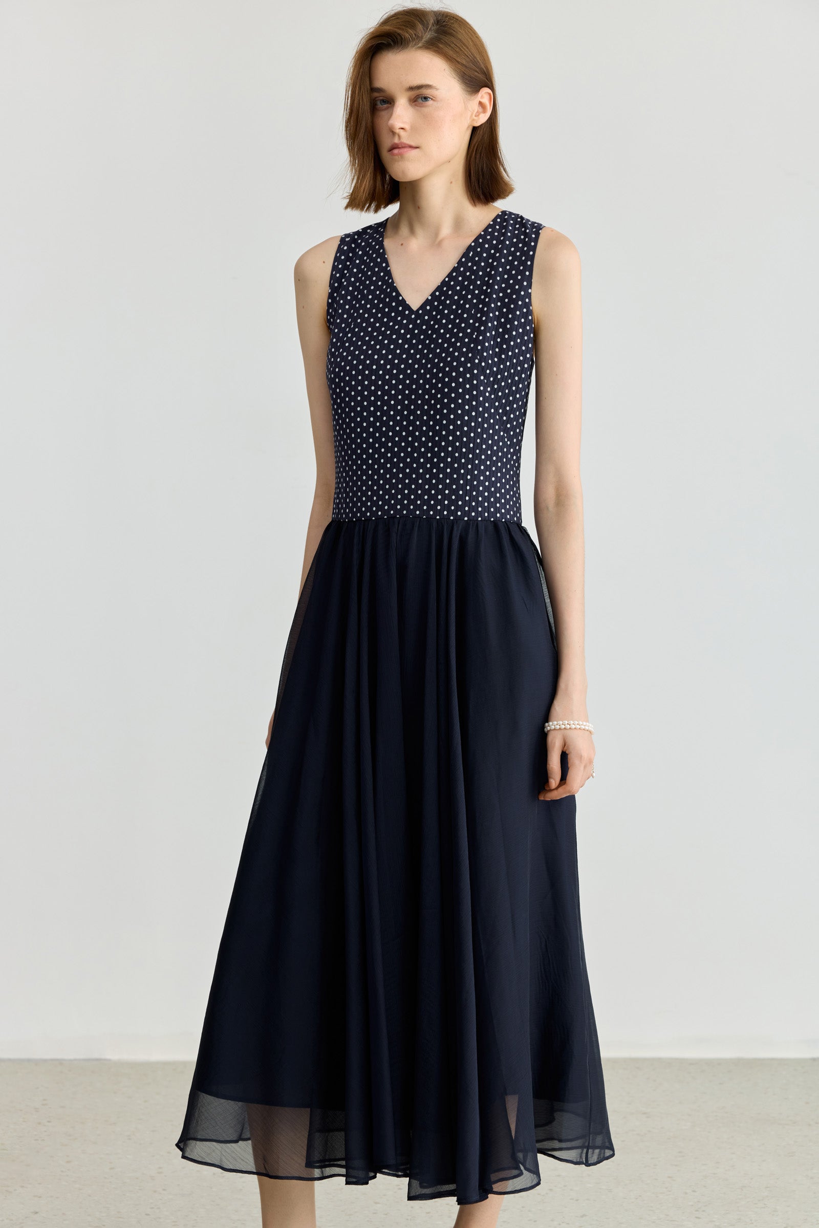 LILY ヴィンテージ ポルカドット ノースリーブ ドレス