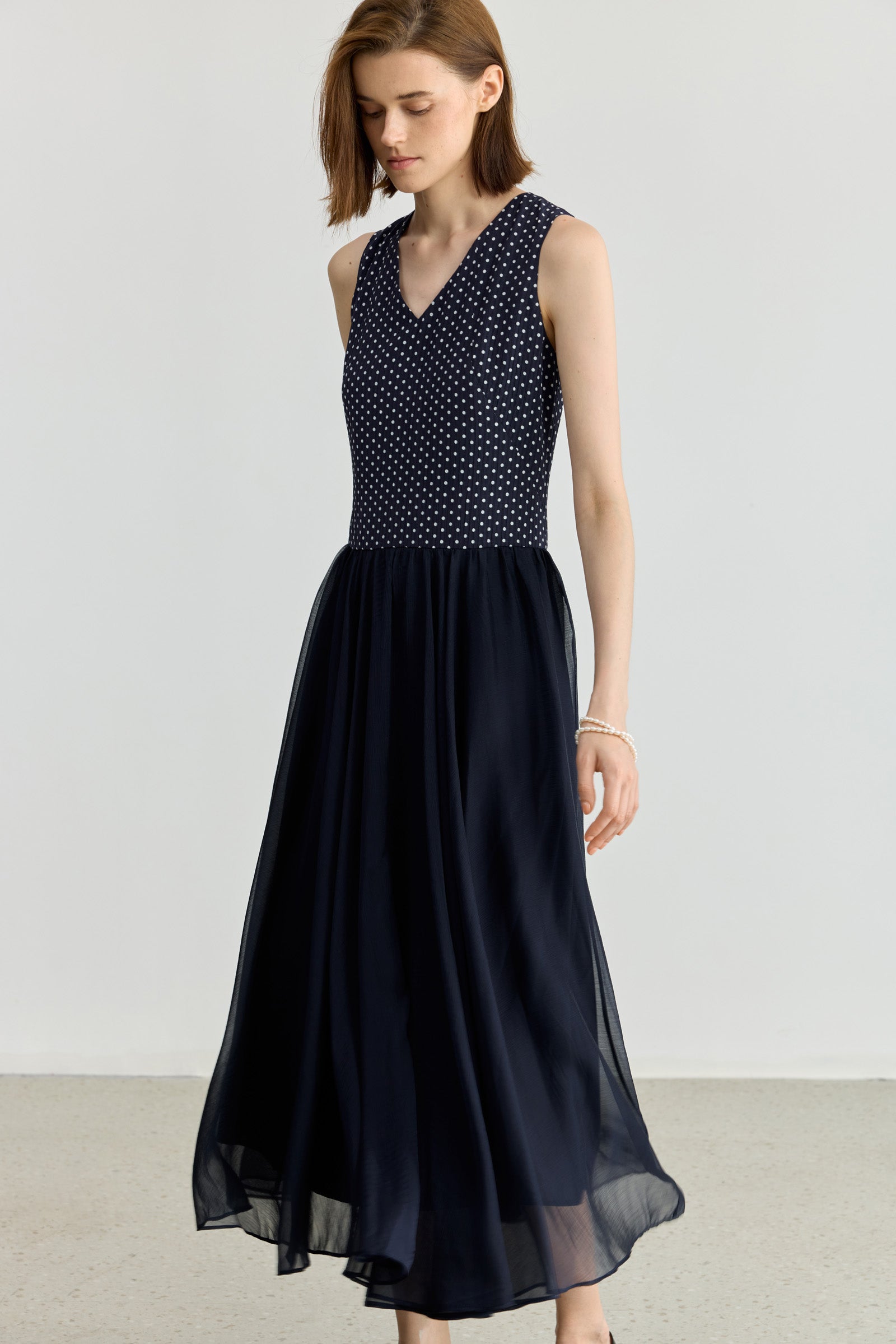 LILY ヴィンテージ ポルカドット ノースリーブ ドレス