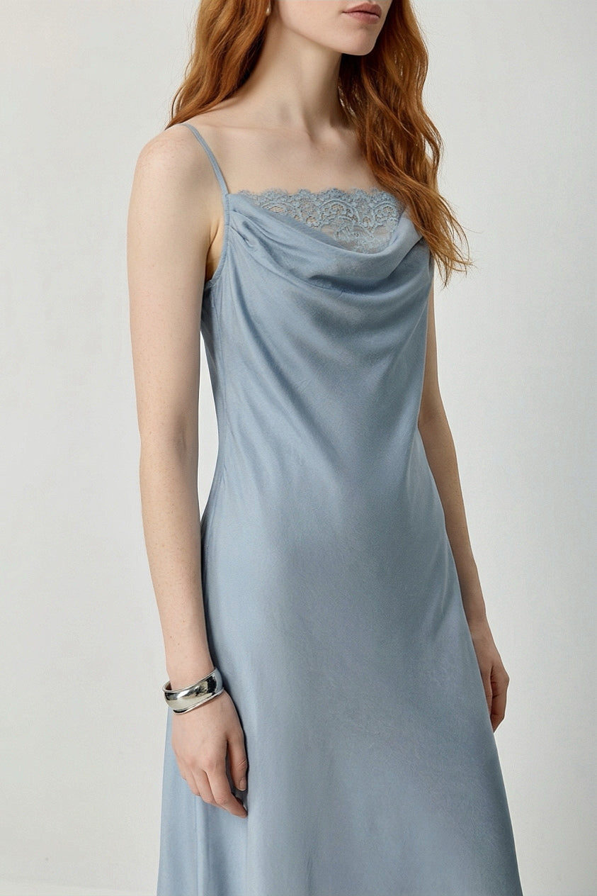dresslily dresses Women's Organic Cotton Midi Dress carefree days Lace Trim Slip Dress Light