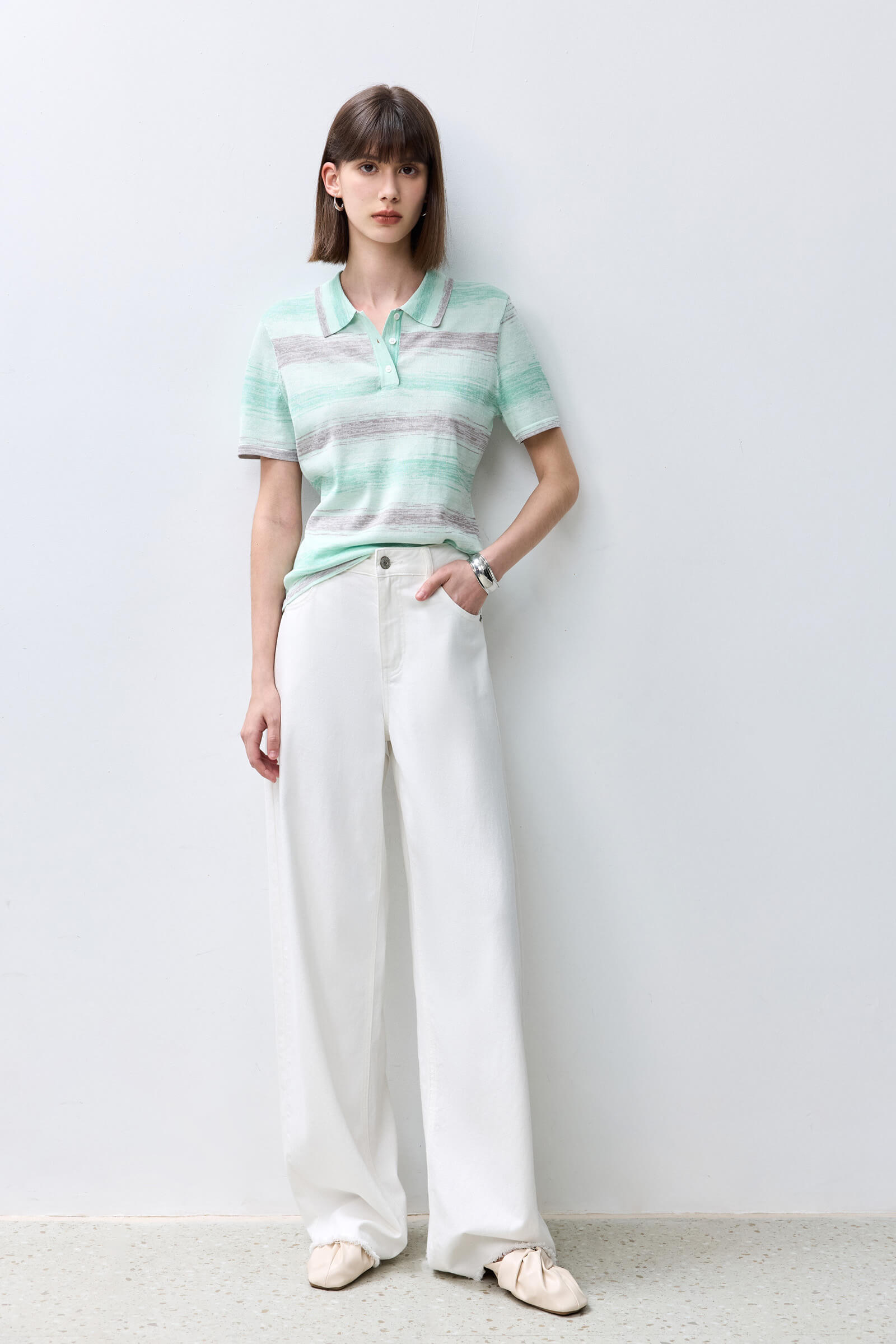 【SCENERITY】Bio Collar Short Sleeve Knit Collared Short-Sleeve Top - White - & Other Stories AD