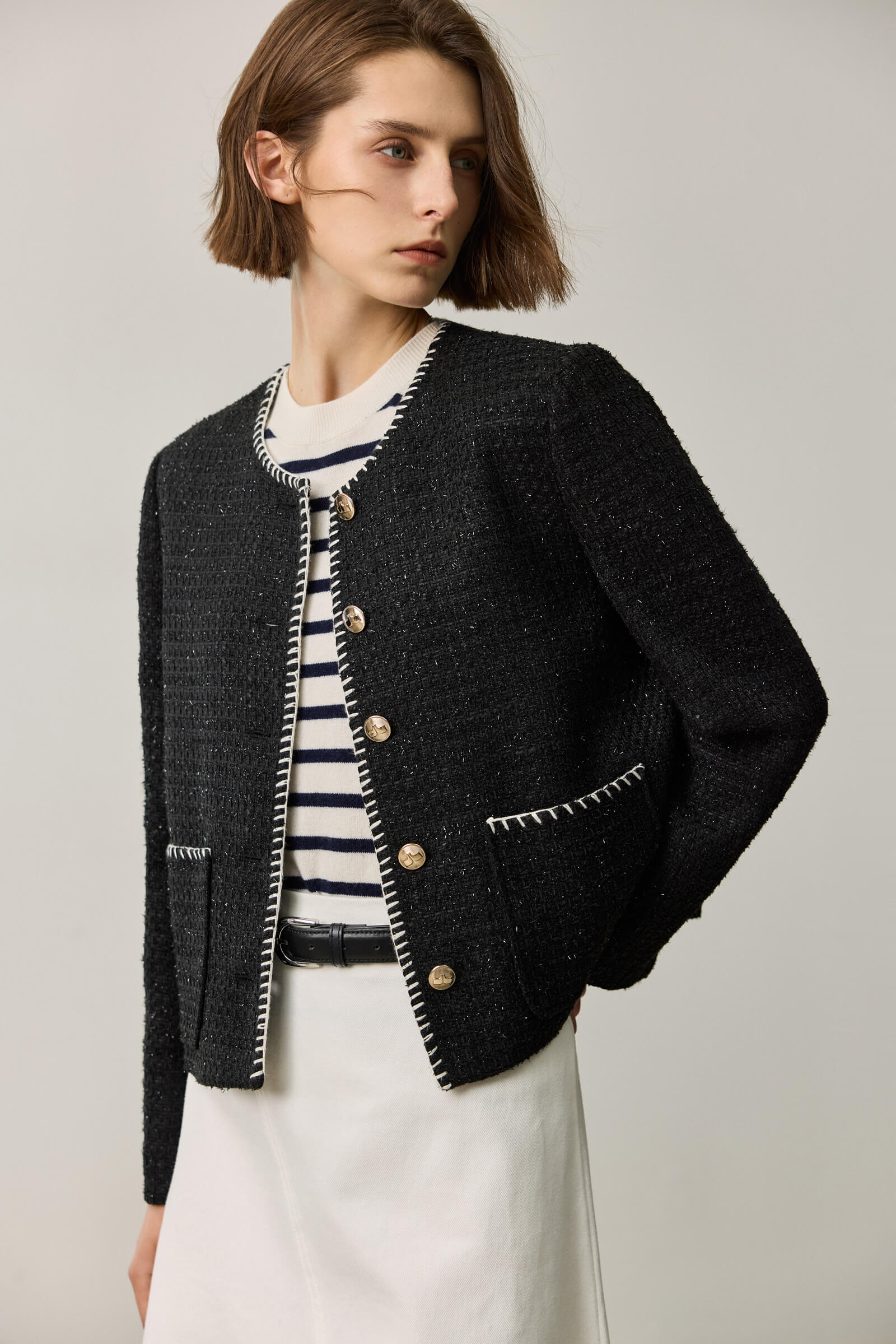 ジャケット LENINA MORIA tweed short jacket_beige tweed jacket Lenina ♥ MORIA tweed short jacket/追跡付 (LENINA/ジャケット