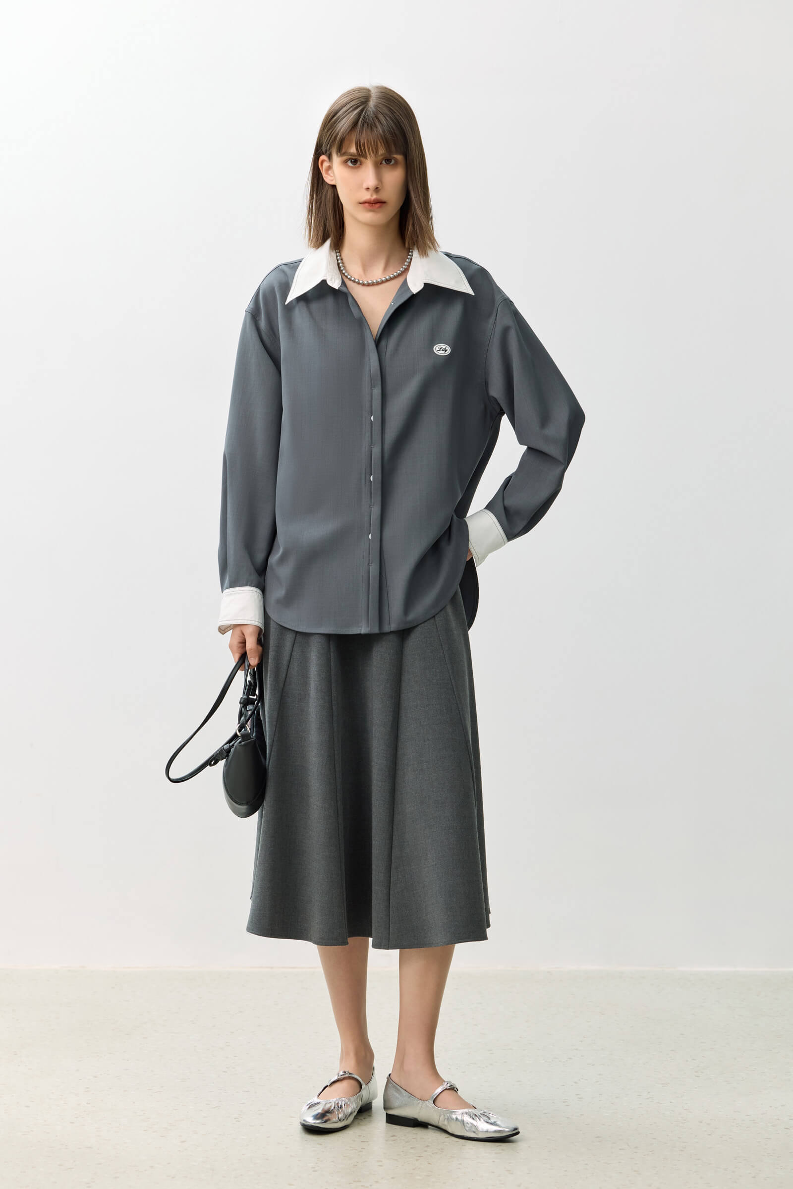 LILY Grey-Toned A-Line Office Skirt