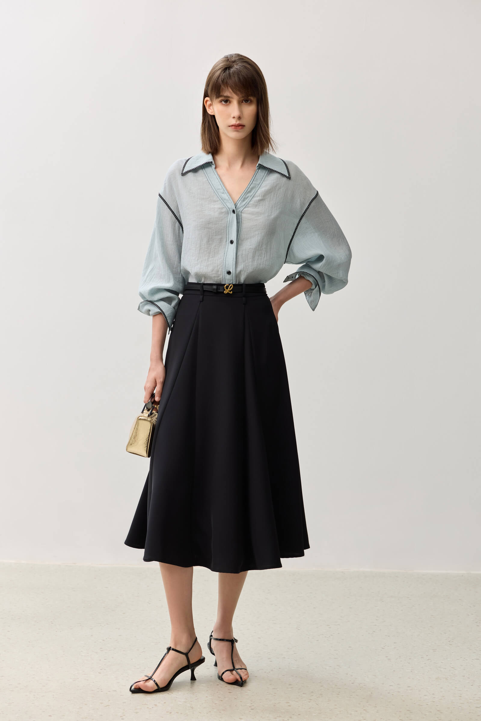 LILY Grey-Toned A-Line Office Skirt
