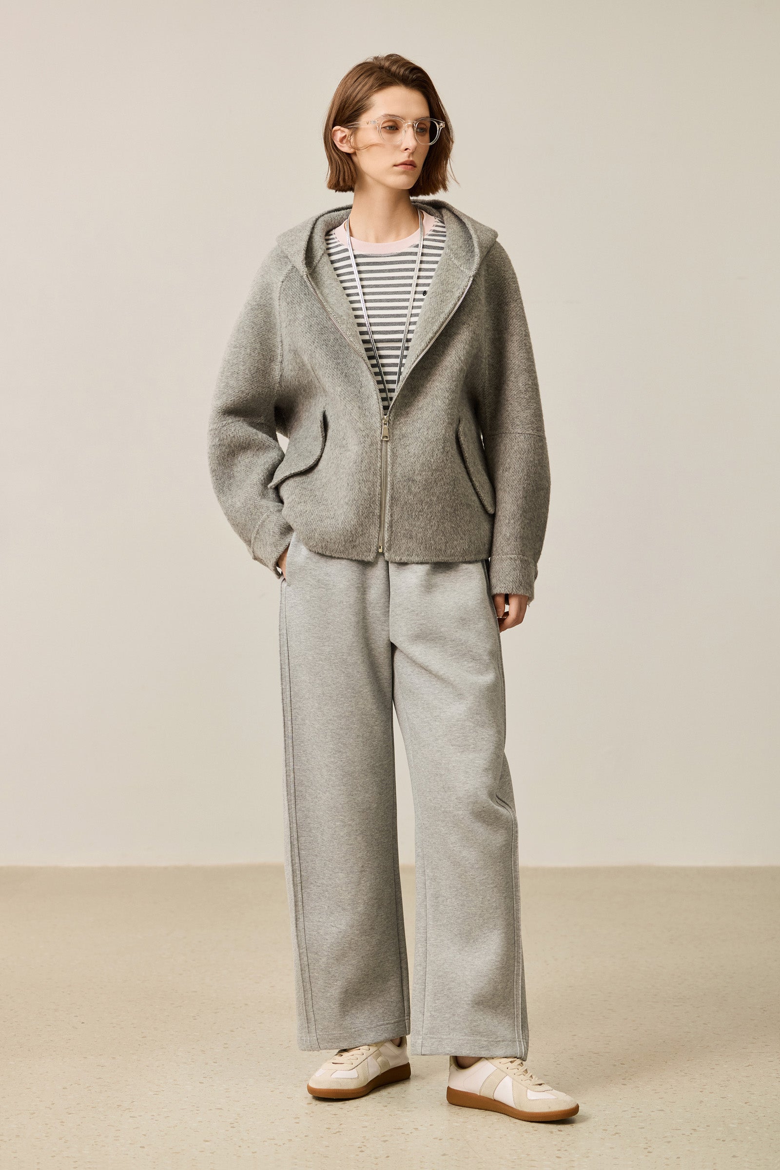 LILY Grey Zipper Hooded Casual Wool Jacket – LILY Official Store