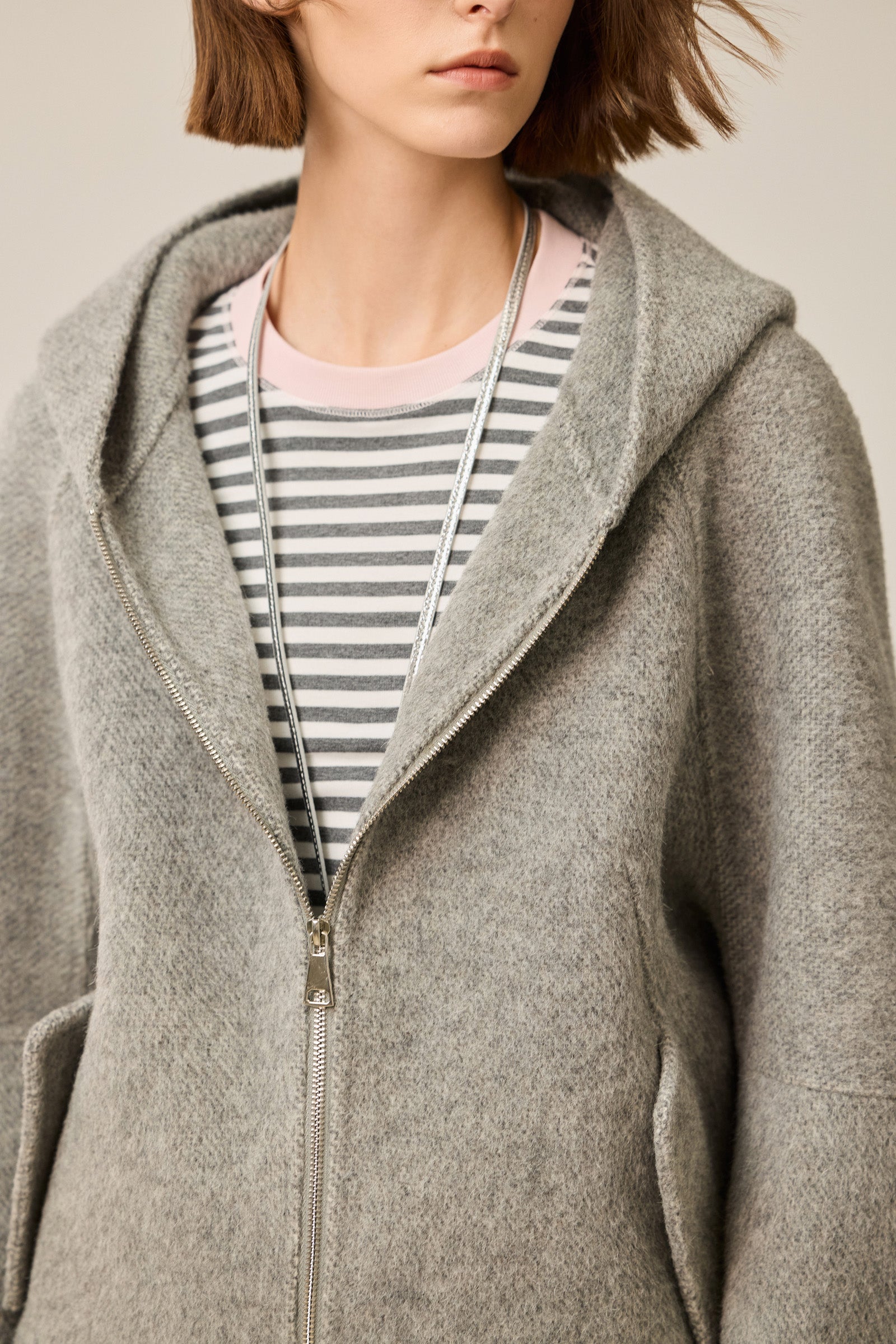 LILY Grey Zipper Hooded Casual Wool Jacket – LILY Official Store