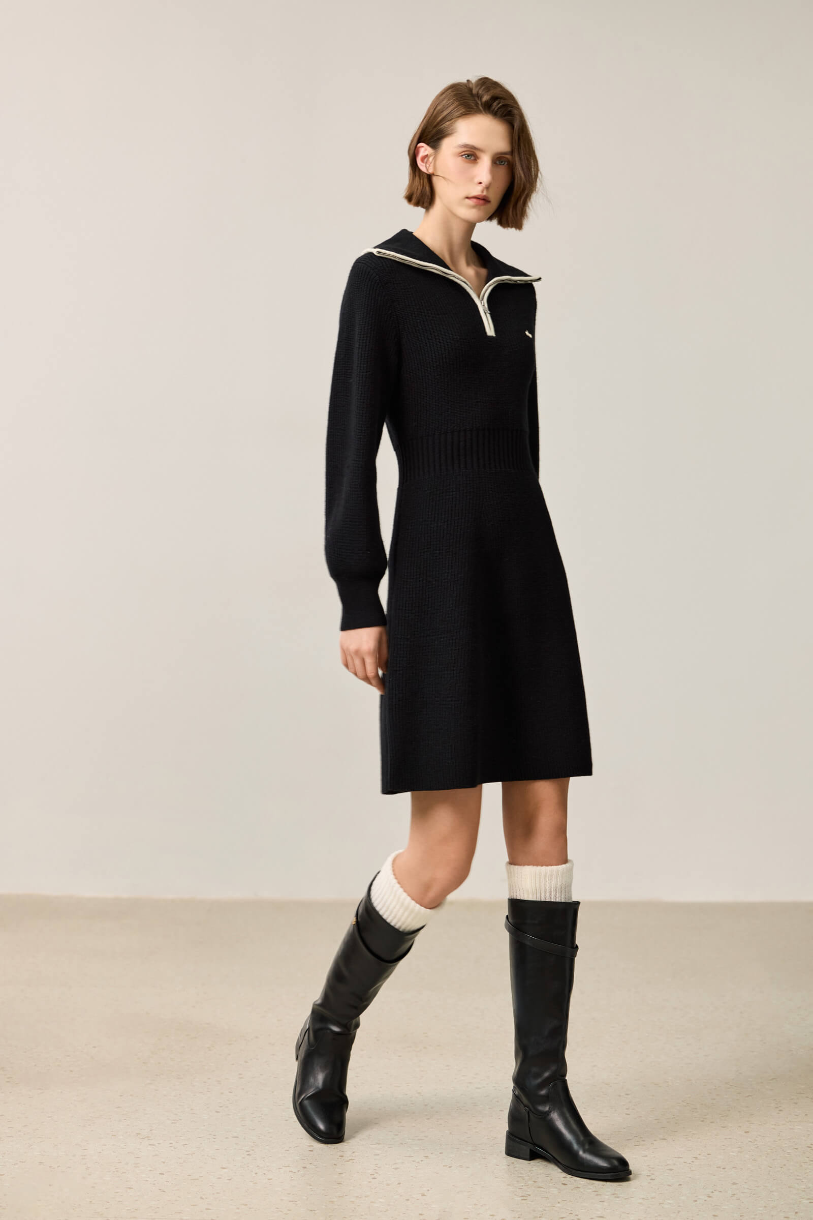 LILY Stylish Zip-Neck Long Sleeve Knit Dress – LILY Official Store