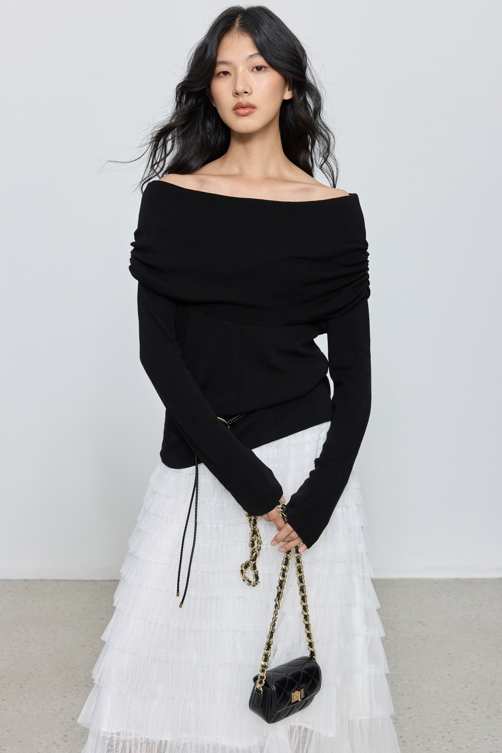LILY Off-Shoulder Lyocell-Wool Knit Top