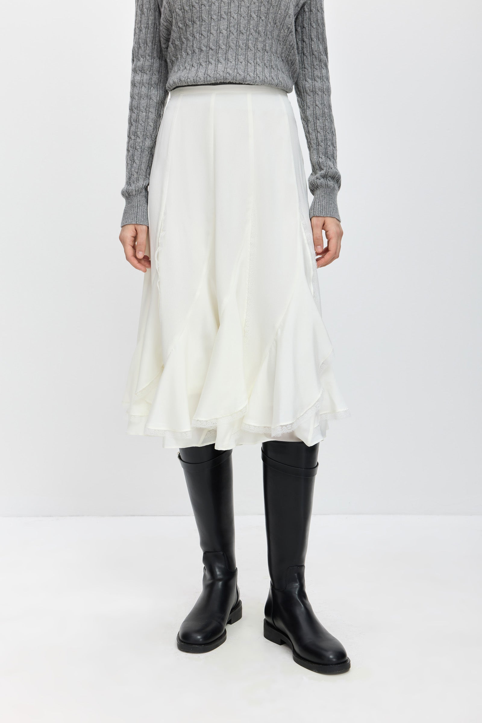 lily white skirt LILY Asymmetric Lace Midi Skirt Off White / XL