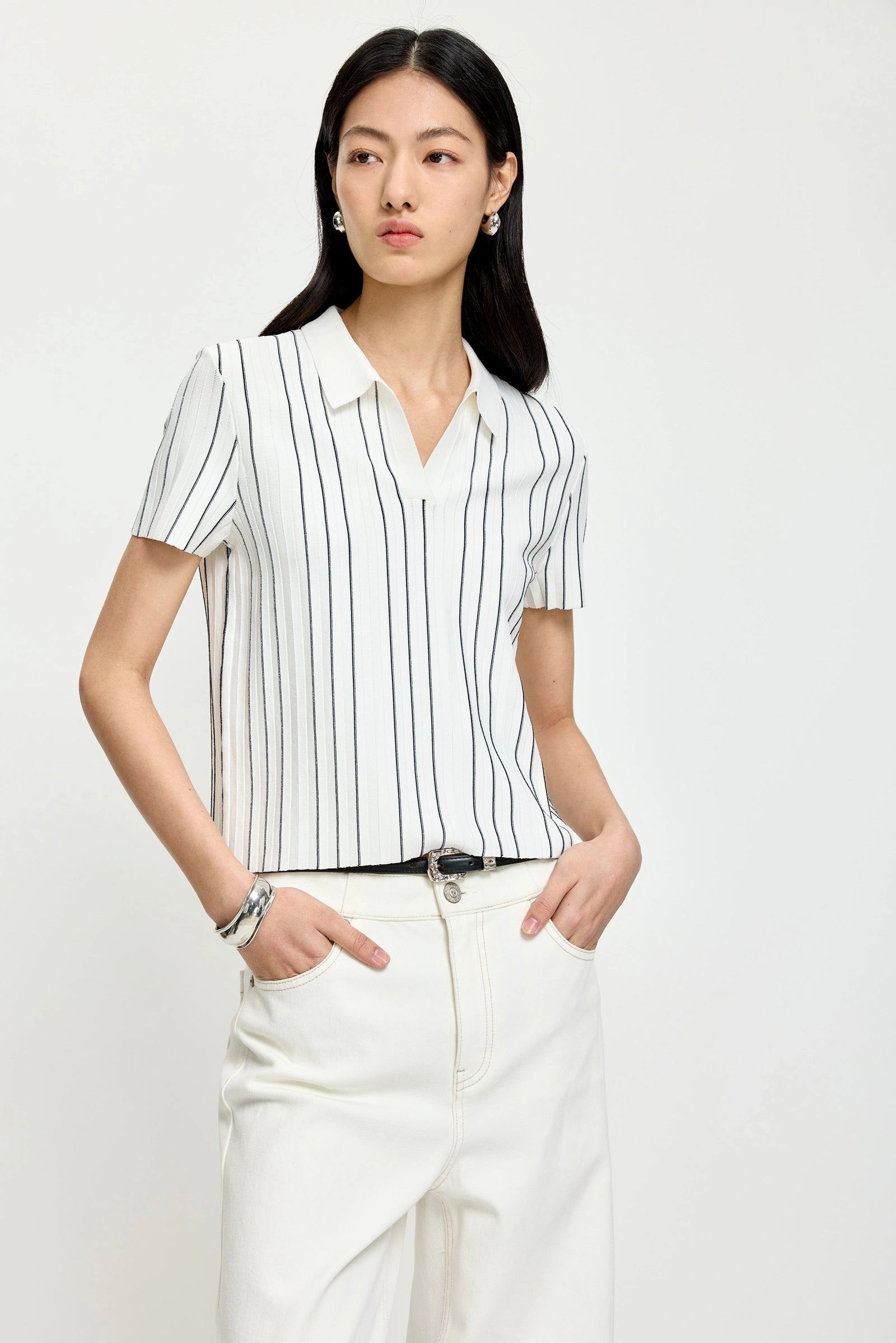 LILY Colorblock Polo Knit Top
