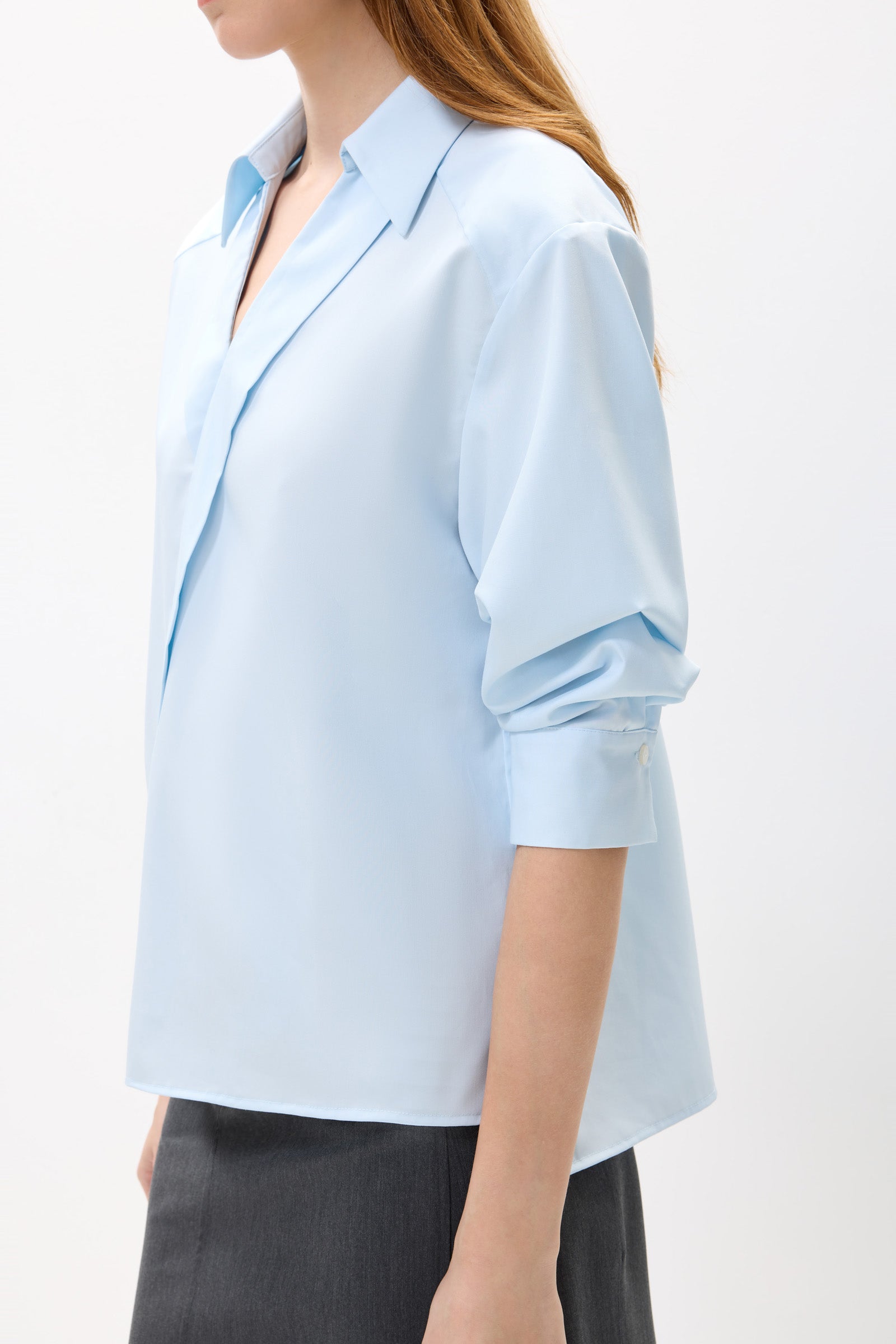 【Asymmetric collar print blouse】 LILY Scissor-Collar Asymmetric Blouse – LILY Official Store